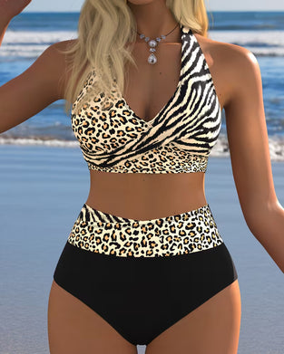Bikini Høy Midje Leopard Sebra Trykk