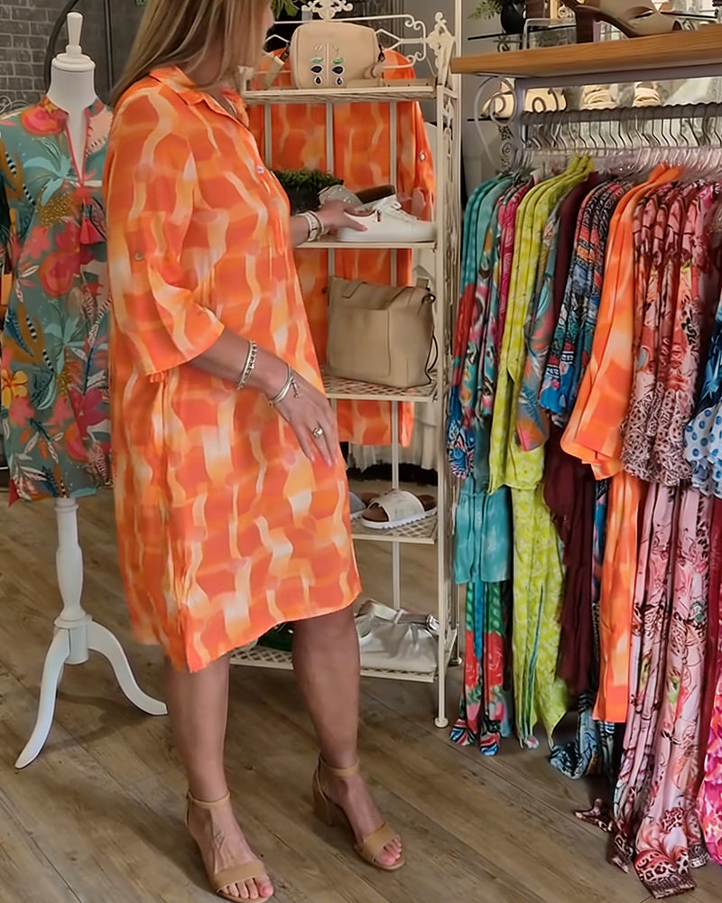 Kjole Trekvarts Erme Krage Geometrisk Trykk