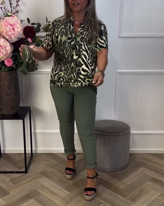 Bluse Trendy Leopardmønster Kortermet