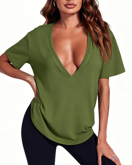 T-Skjorte Kvinne Sexy Dyp V-Hals