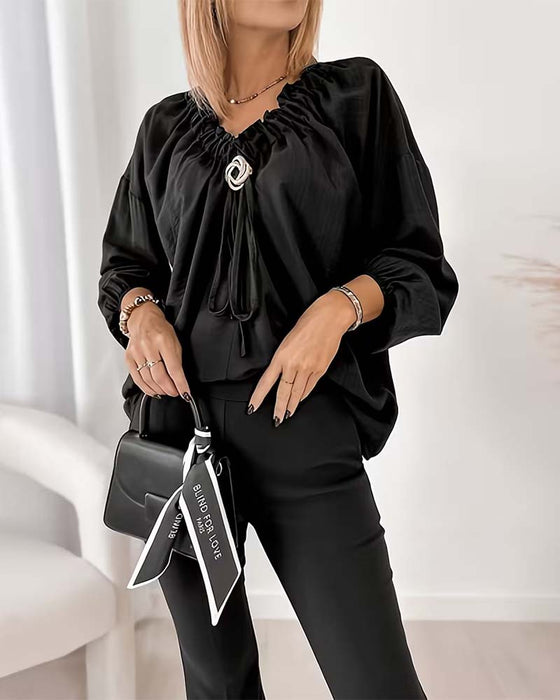 Bluse V-Hals Solid Farge