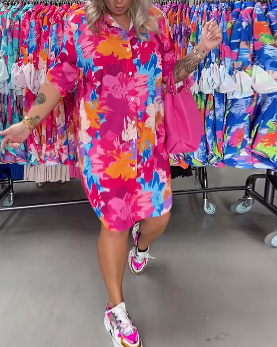 Fargerik midikjole i jakkeslag med blomstertrykk