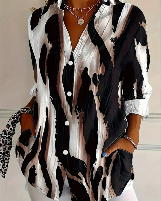 Bluse Ståkrage Uregelmessig Trykket