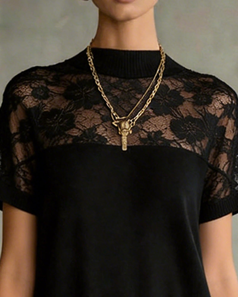 Kjole Blondepanel Mock Neck