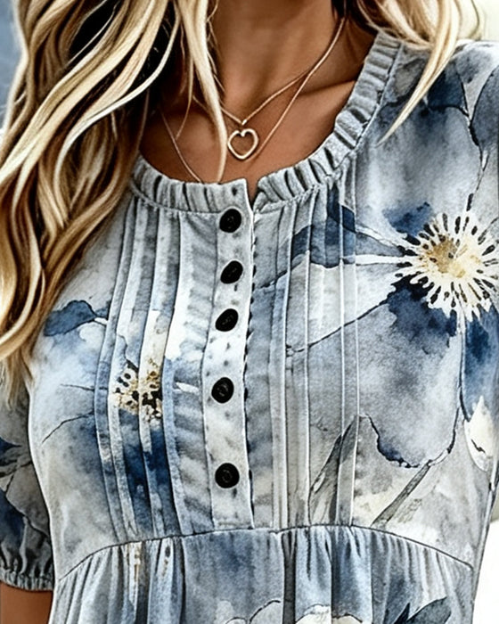 Kjole Ruffle Kant Tie-Dye Blomstret Midje