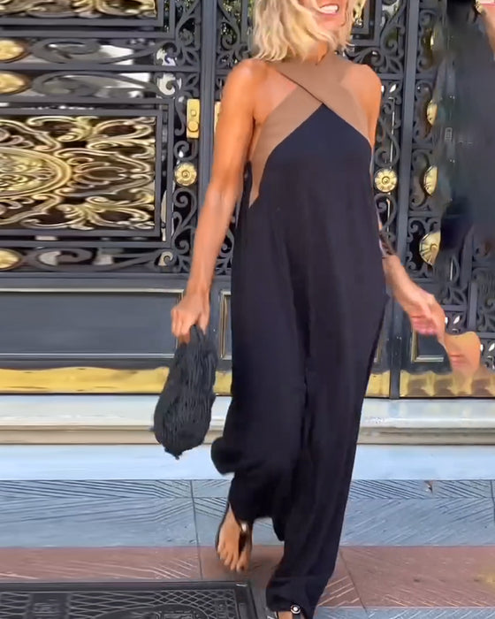 Krysset Ryggløs Elegant Kjole Med Kontrastfarge