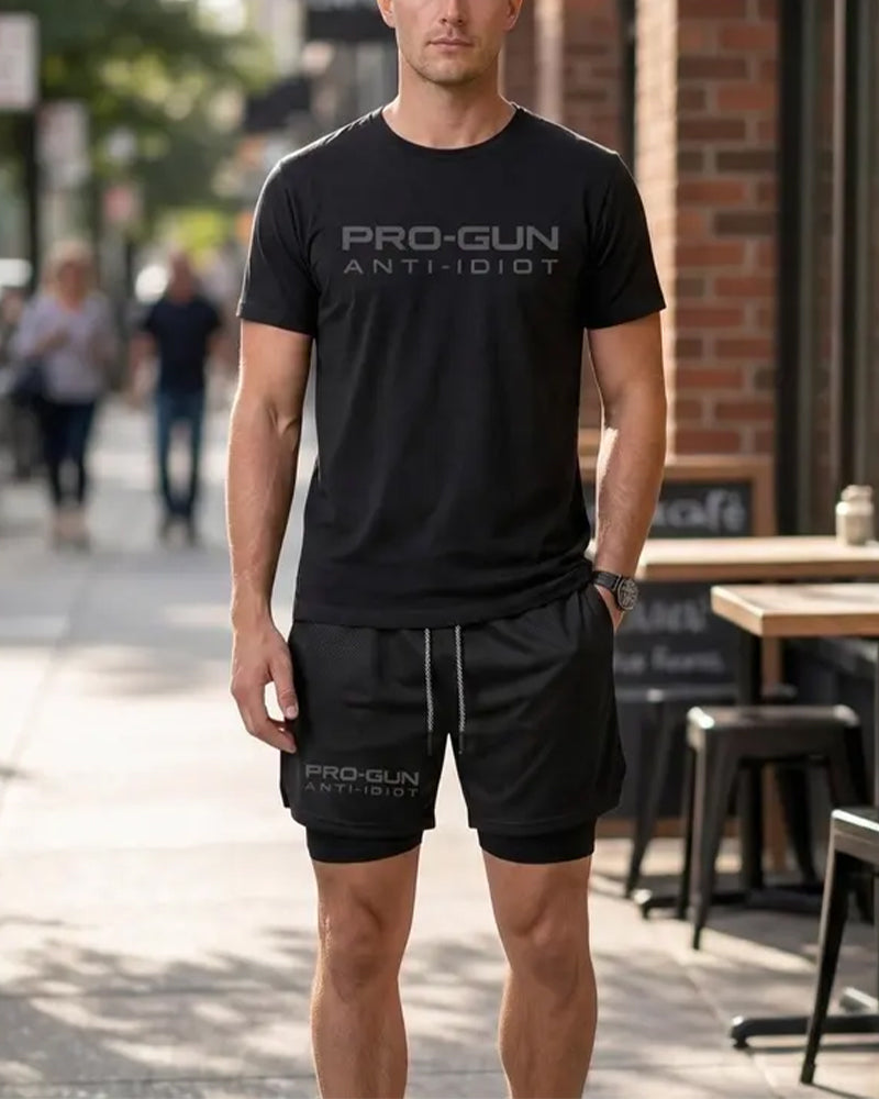 T-Skjorte Menns Bokstavstrykk Crew Neck Kort Erme