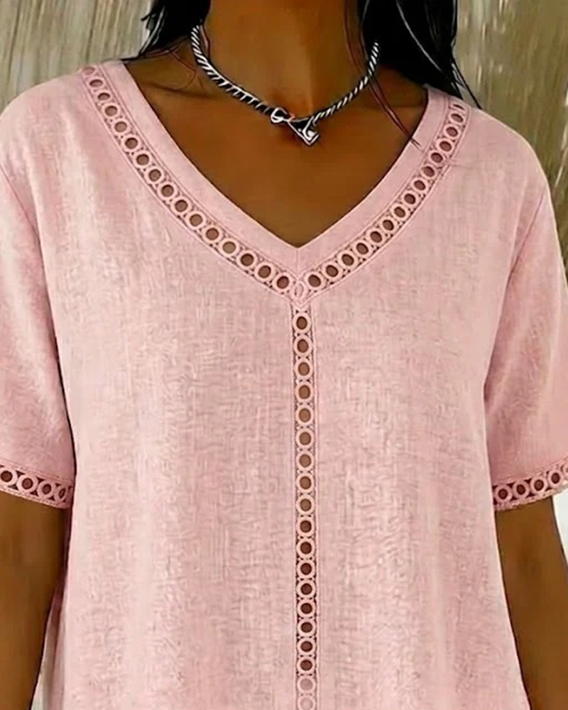 Topp Hul V-Hals Bomull Lin