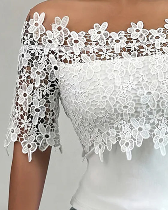 Bluse Off-Skulder Blomstret Blonde Topp