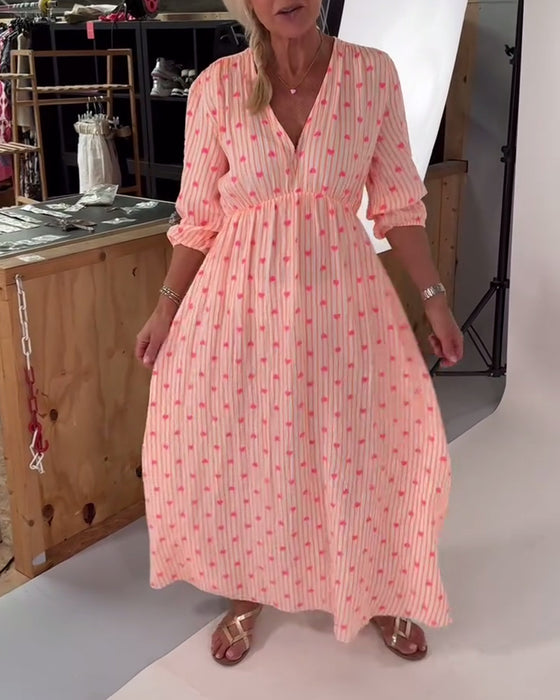 Kjole Elegant V-Hals Hjertemønster