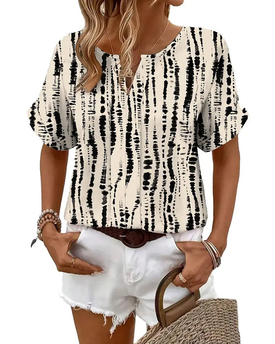 Bluse Tie-Dye Vertikal Stripe Mønster Kortsermet