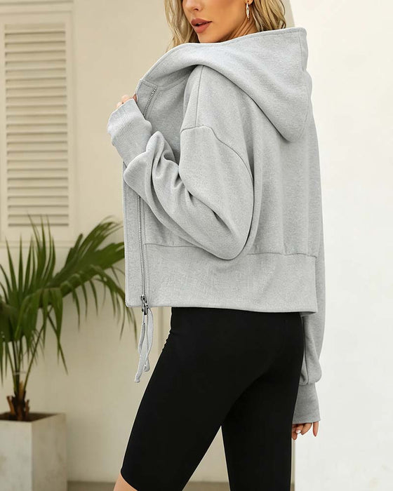 Kåpe Dobbel Glidelås Kort Hetta Sweatshirt