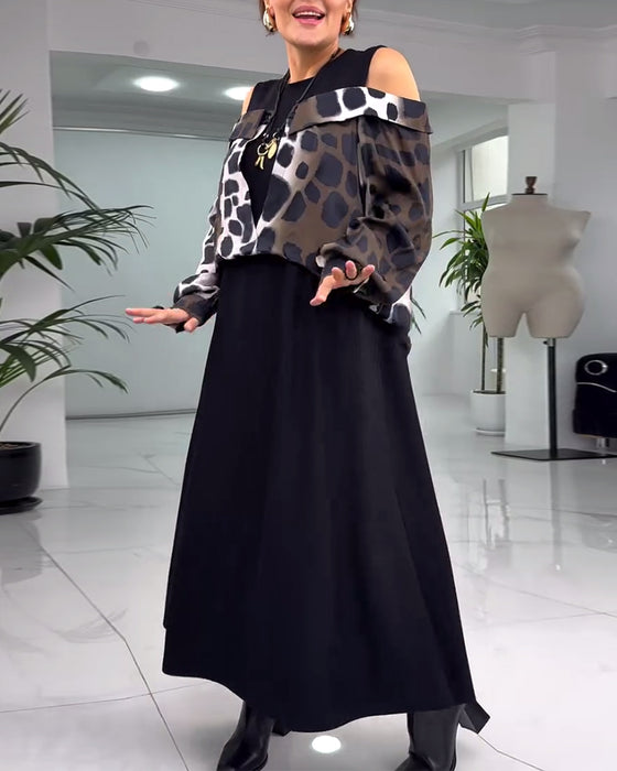 Uformell kjole med leopardmønster utenfor skulderen
