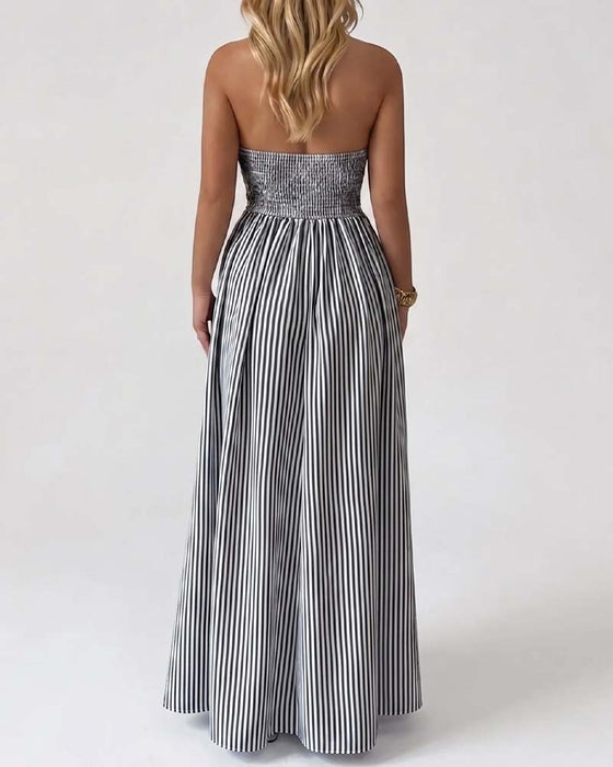 Kjoler Dyp V-Hals Spaghetti Stropp Stripe Lang