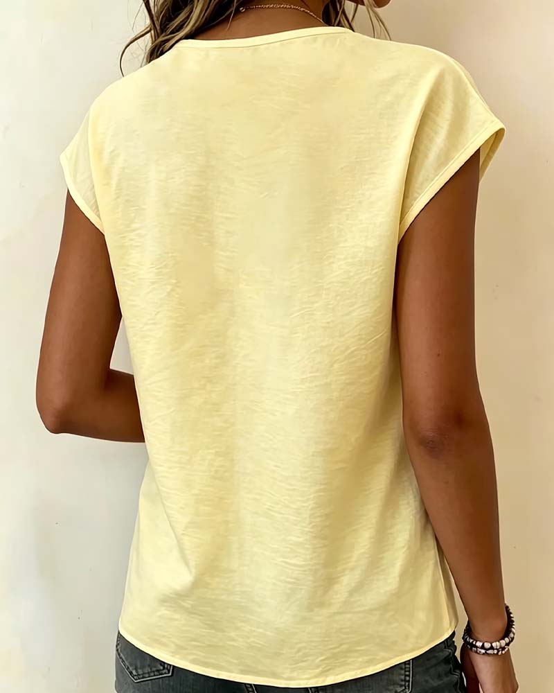 Bluse V-Hals Blonder Patchwork Casual