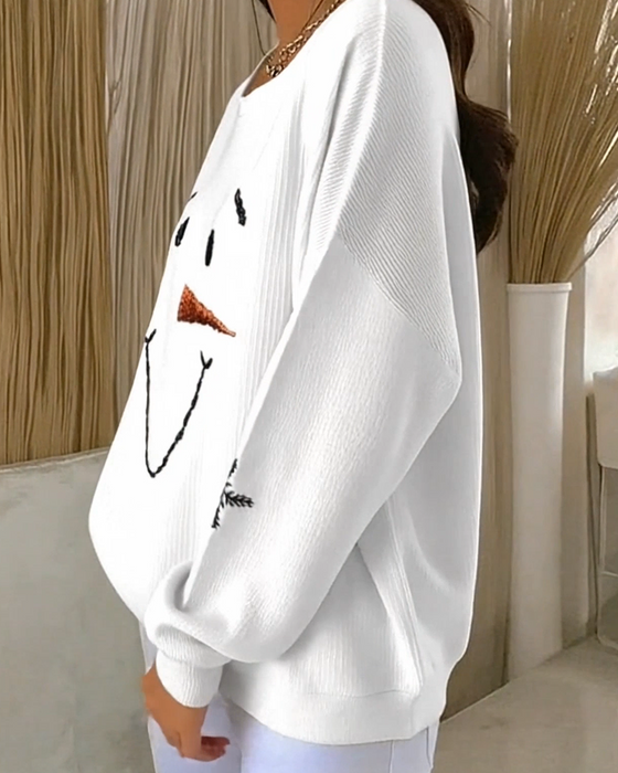 Genser Snømann Trykket Rund Hals