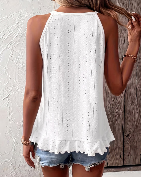 Topp Asymmetrisk Ruffle Rund Hals