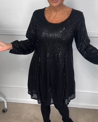 Kjole elegant lanterne ermet paljett a-linje