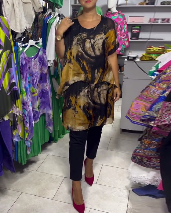 Topp Rund Hals Løs Casual Trykt