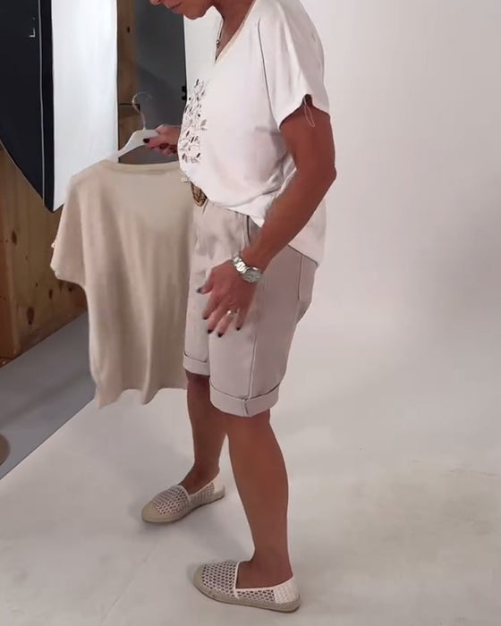 T-Skjorte V-Hals Trykt Allsidig