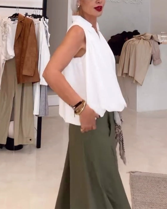 Bluse Uten Ermer Krage Løs