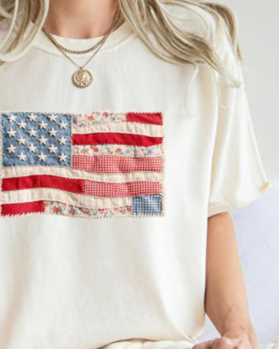 T-Skjorte Fjerde Juli Amerikanske Flagget