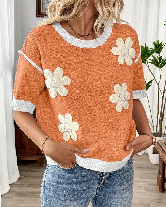 Knit Top Tredimensjonal Blomstret