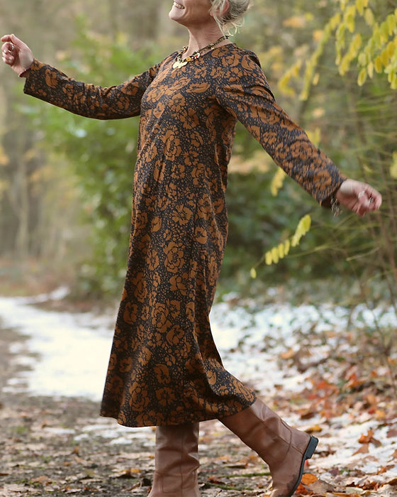 Kjole Blomstermønster Rund Hals Løs Passform