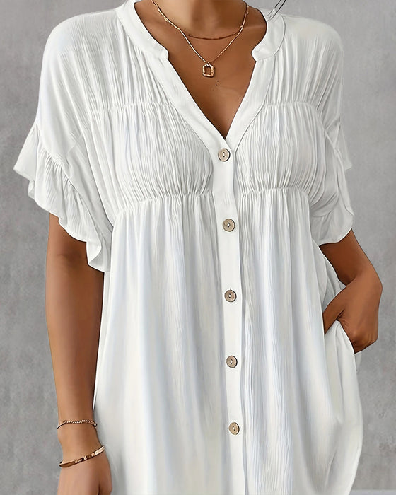 Bluse med plisserte detaljer, avslappet farge