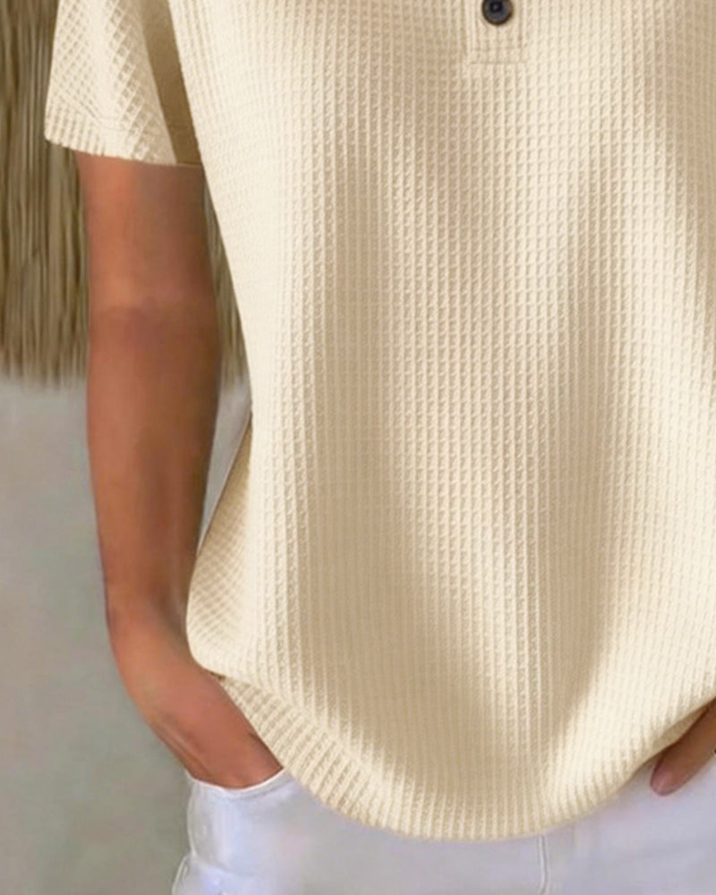 T-skjorte Knappet V-utringning Casual