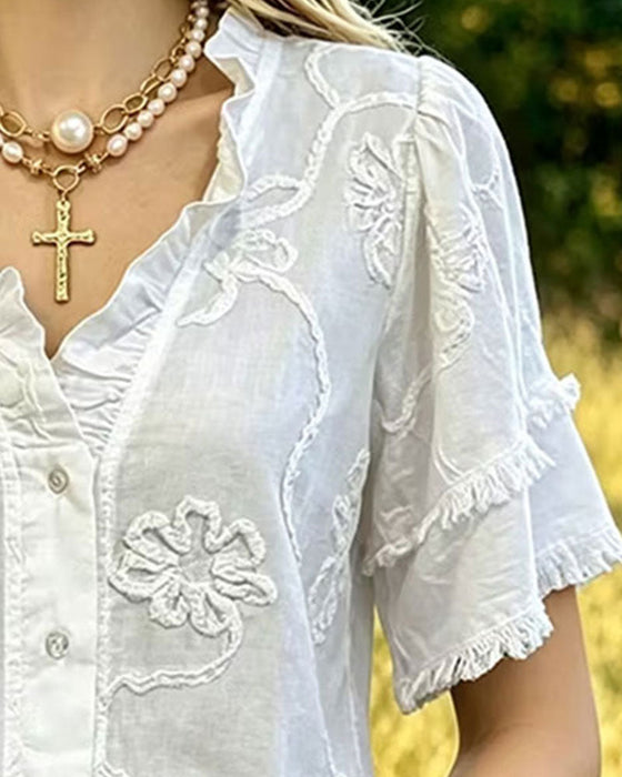Bluse Frynset Kant Pufferme