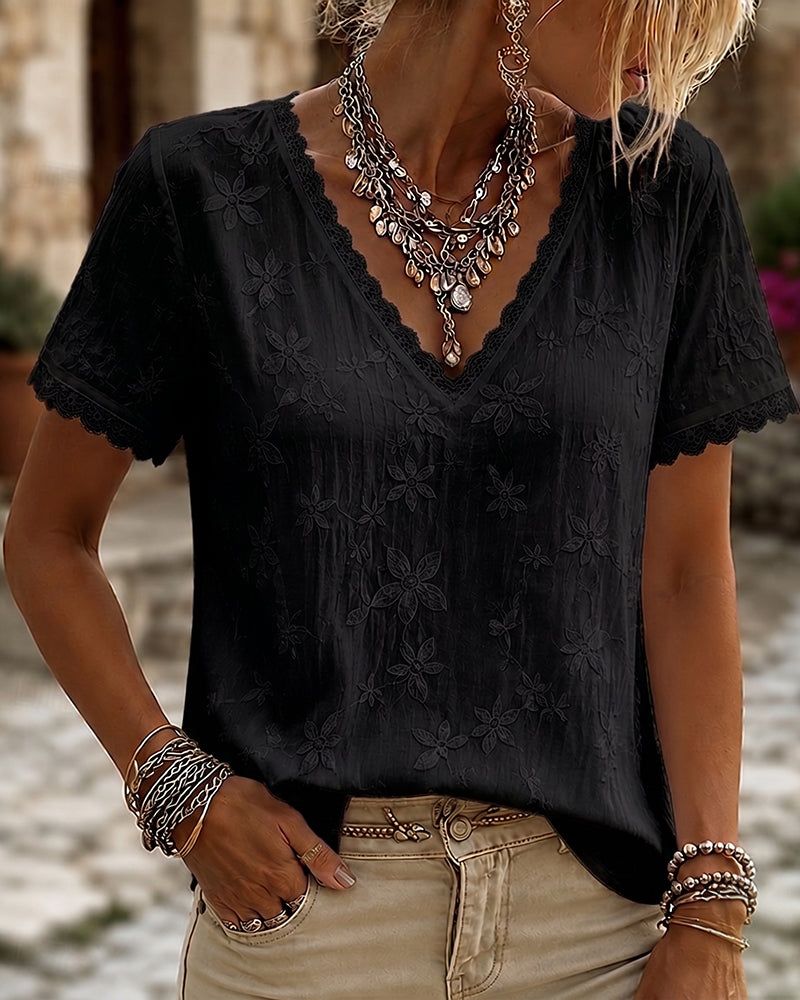 Bluse V-Hals Blonder Kort Erme