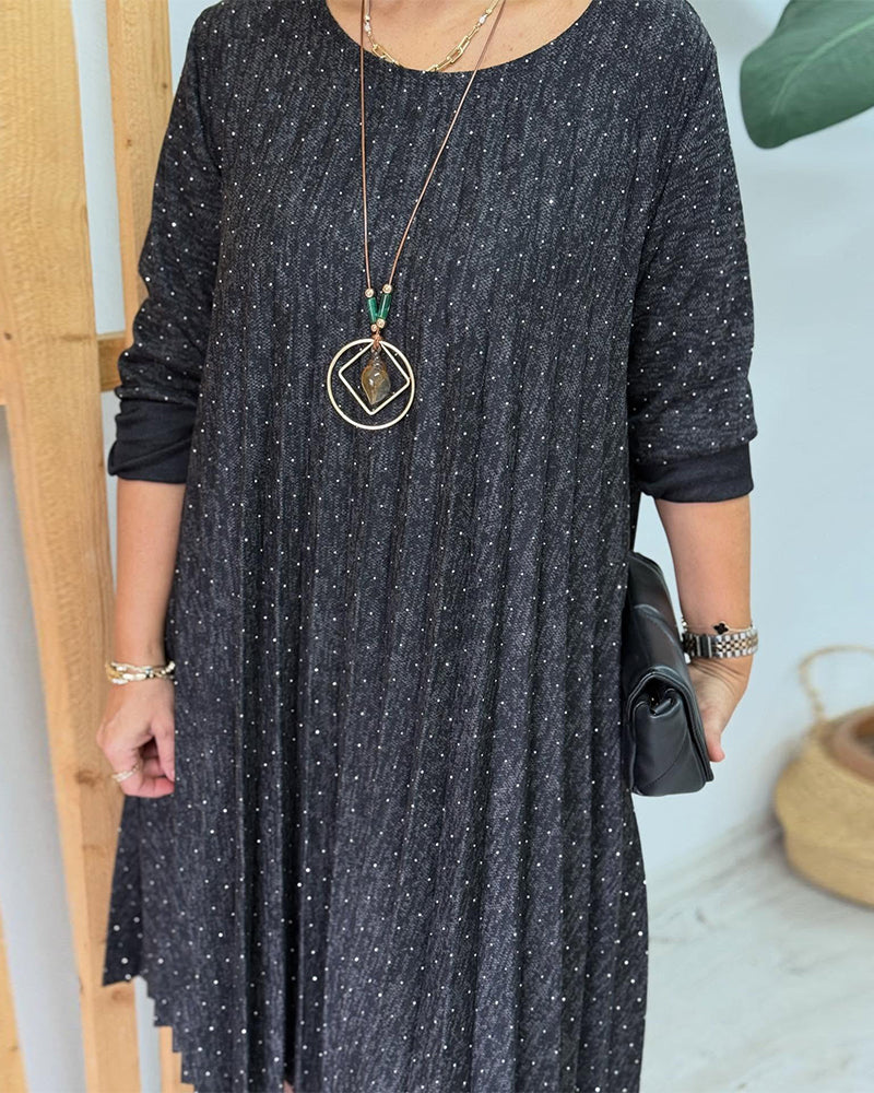 Kjole Rund Hals Glitrende Plissert Mote