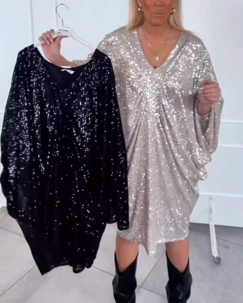 Løs V-Halset Kjole Med Flaggermusermer