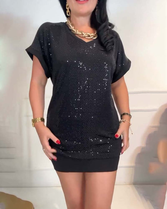 Bluse V-hals Paillett Elegant