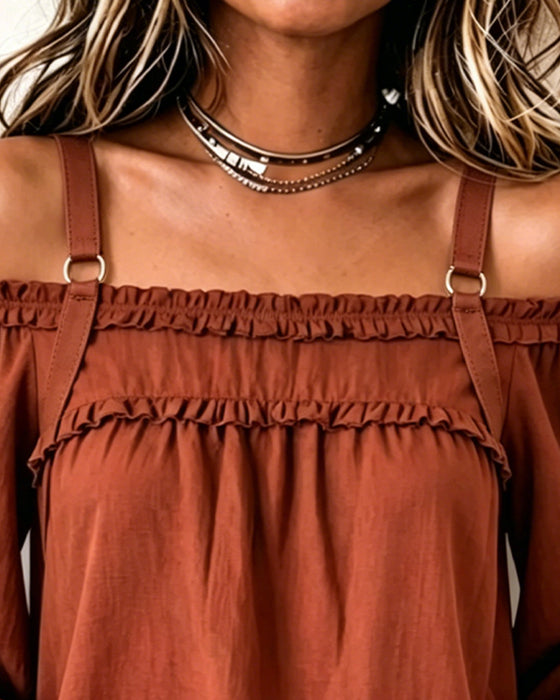 Bluser Off-Shoulder Spaghetti Stropp Puff Erme