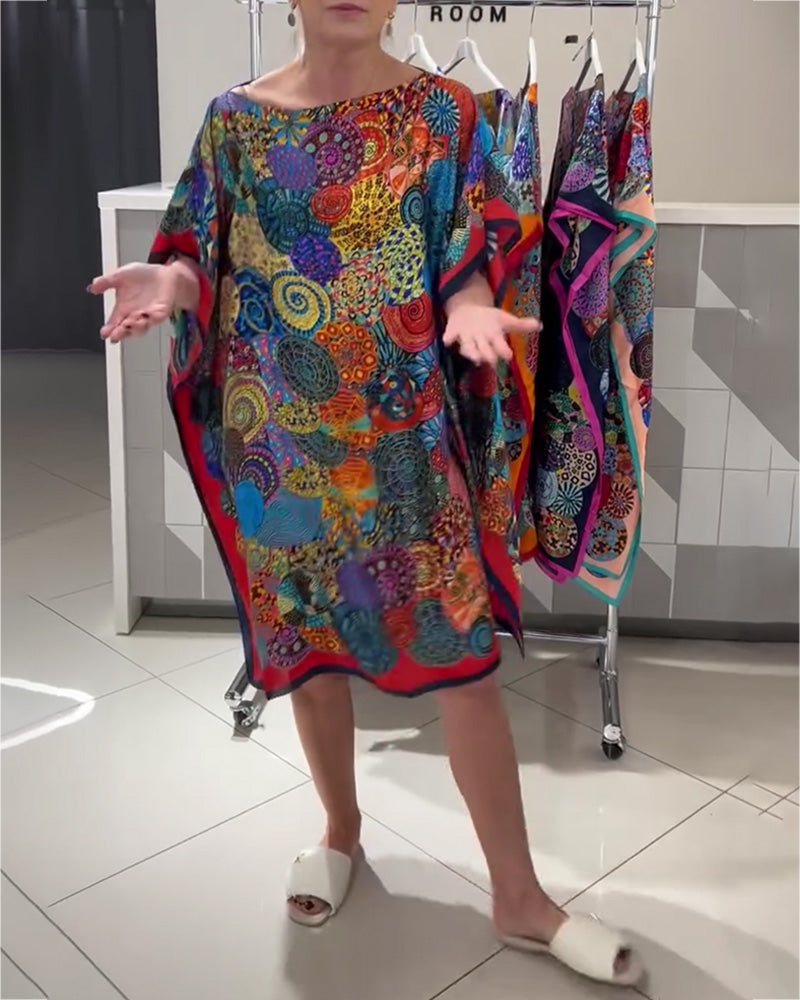 Kjole Bohemisk Trykk Flagermus Erme