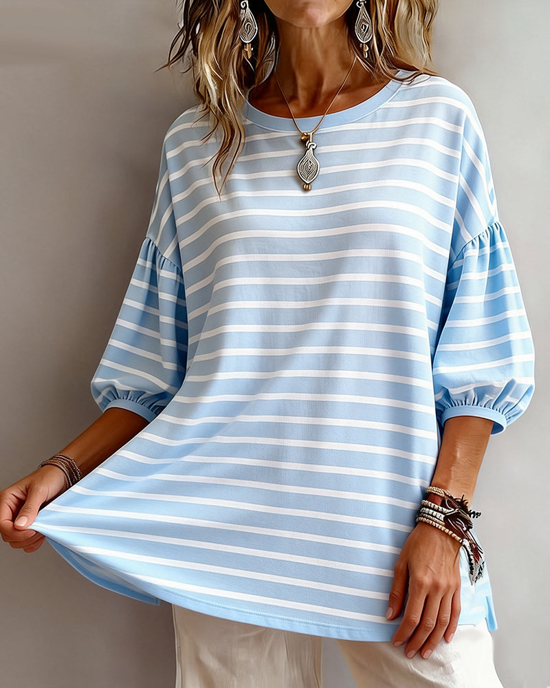 Topp Stripet Løvende Rund Hals