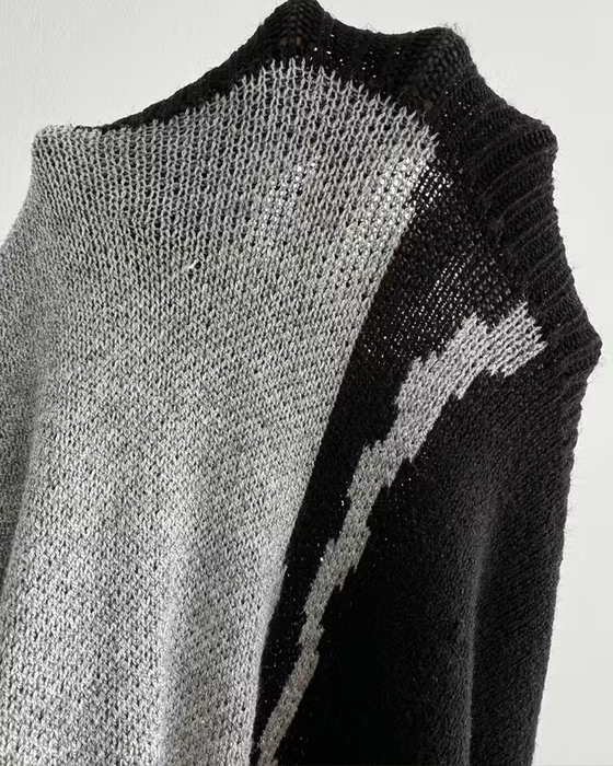 Pullover Fargeblokk Stor Blomstret Jacquard Rund Hals
