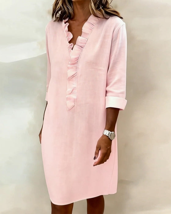 Kjole Rysjet V-Hals Ensfarget