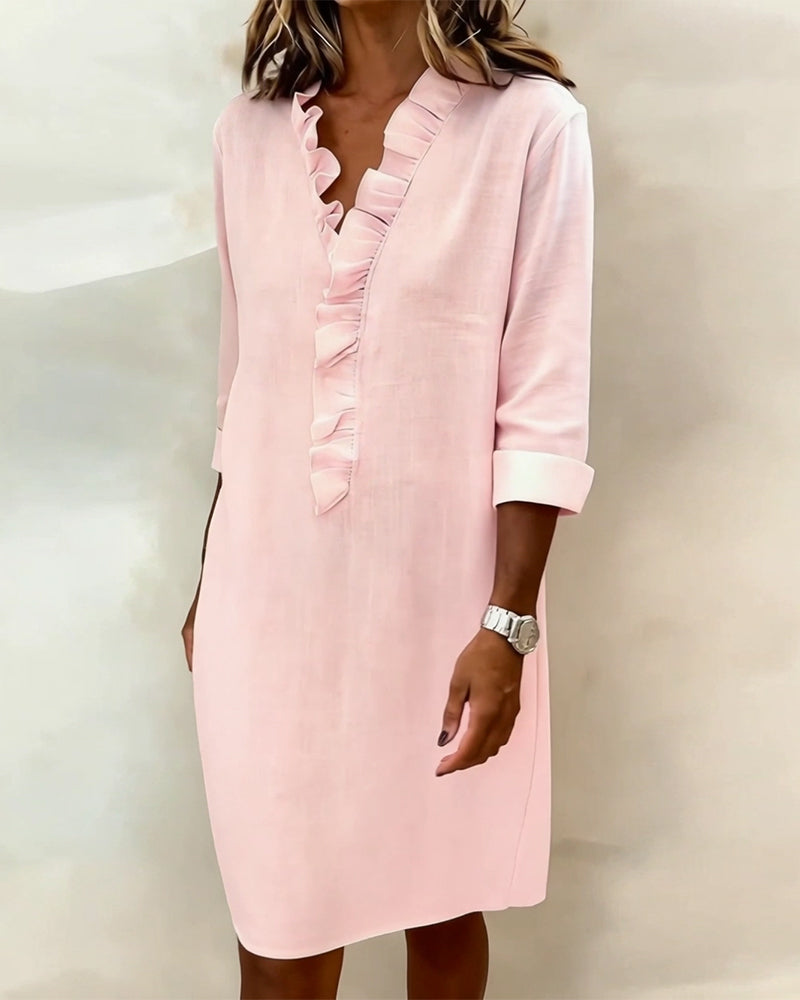 Kjole Rysjet V-Hals Ensfarget