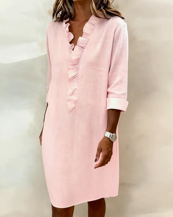 Kjole Rysjet V-Hals Ensfarget