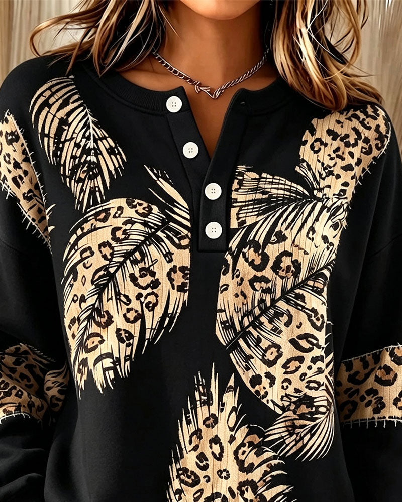 Sweatshirt Leopard Fjær Trykk