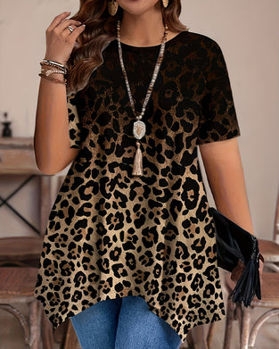 T-Skjorte Gradient Leopard Trykk Asymmetrisk