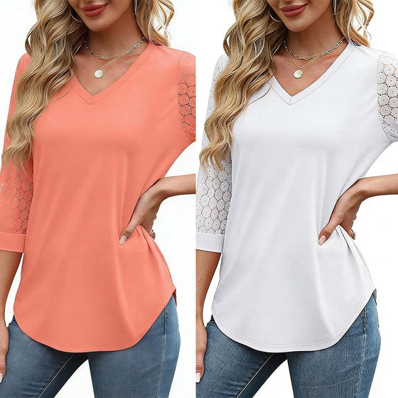 Sett Hul Trekvart Erme Solid Farge Topp