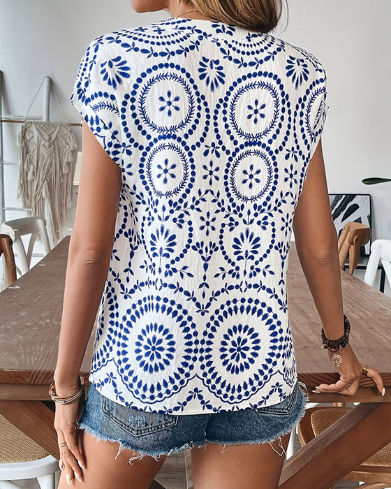 Bluse Casual Trykk V-Hals