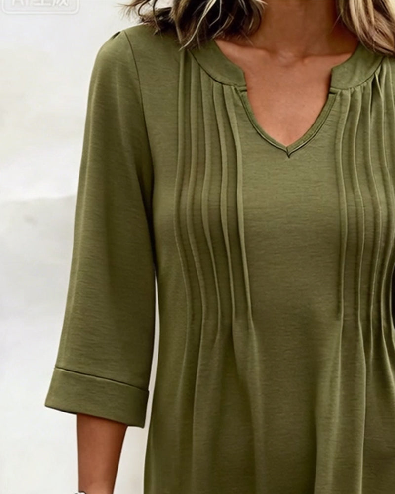 Kjole Halvarm Plissert A-Kant V-hals