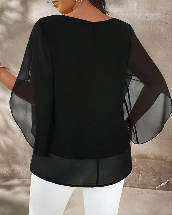 Bluse Rundhalset Uregelmessig Solid