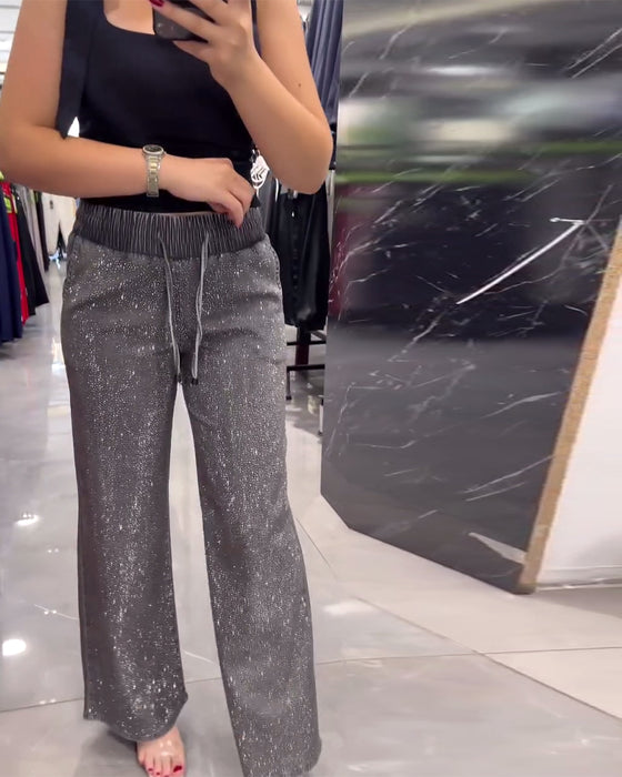 Bukser avslappet ensfarget lomme med elastisk midje