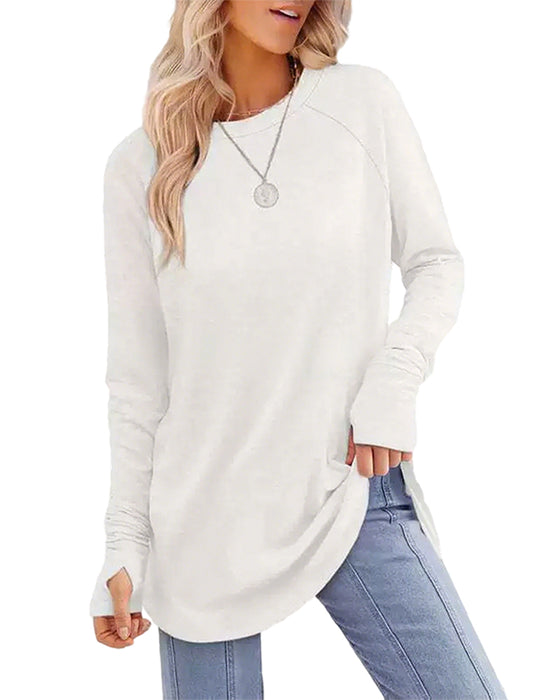 Rundhalset Raglan Fargeblokk Langermet Topp